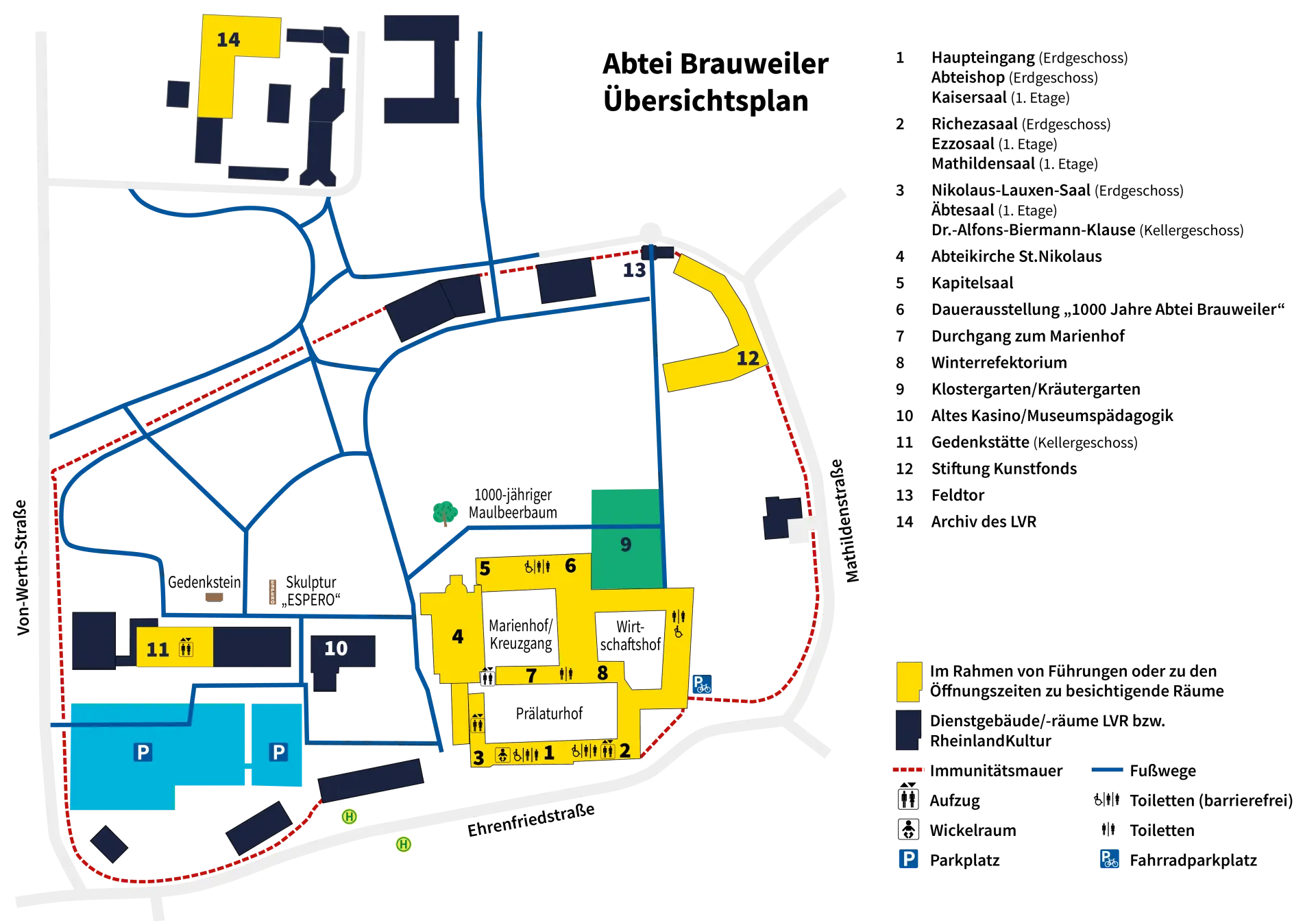 Grafik mit einer Übersichtskarte der Abtei Brauweiler