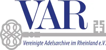  Grafik mit Schriftzug VAR und Vereinigte Adelsarchive im Rheinland, dazwischen ein stilisierter silberner Schlüssel