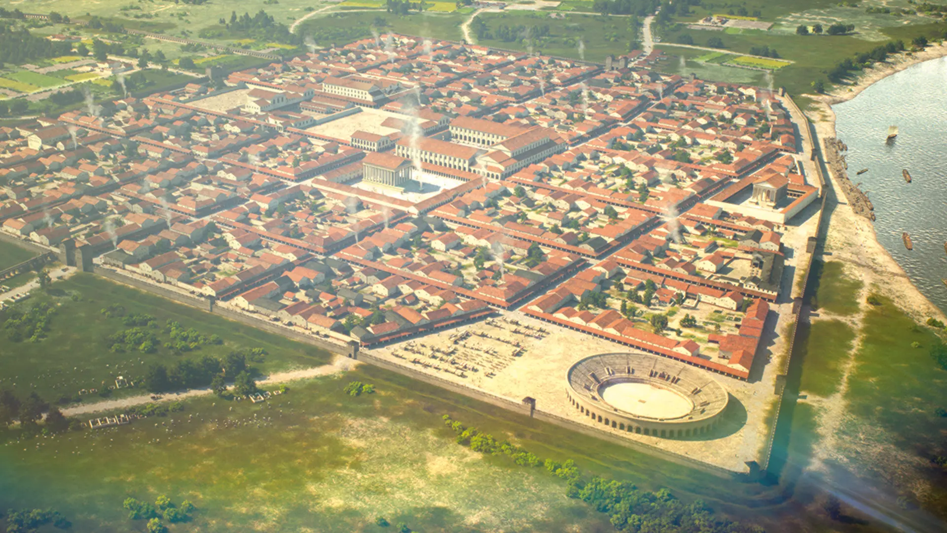 Rendering der antiken Stadt Colonia Ulpia Traiana, Forschungsstand 2021