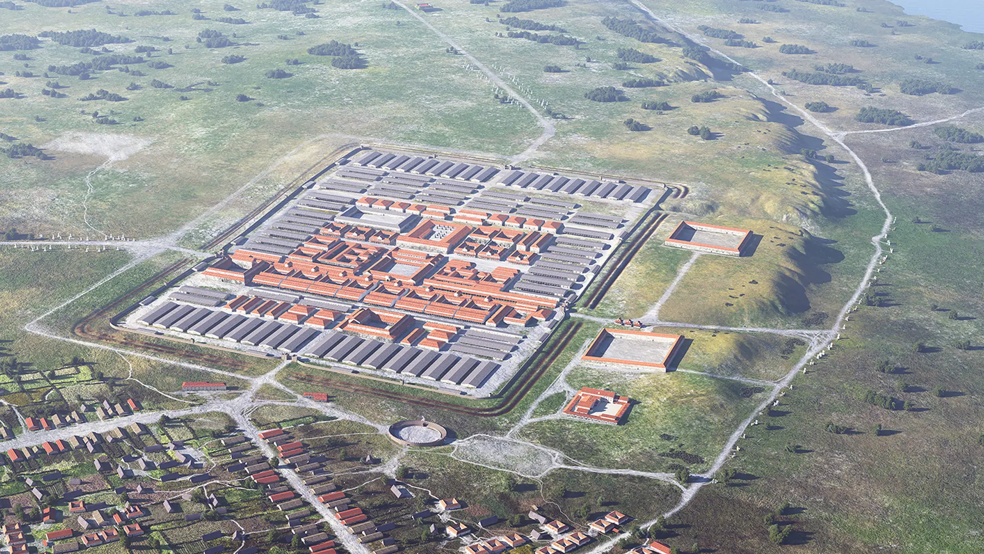 Rendering des Doppellegionslagers Vetera auf dem Fürstenberg