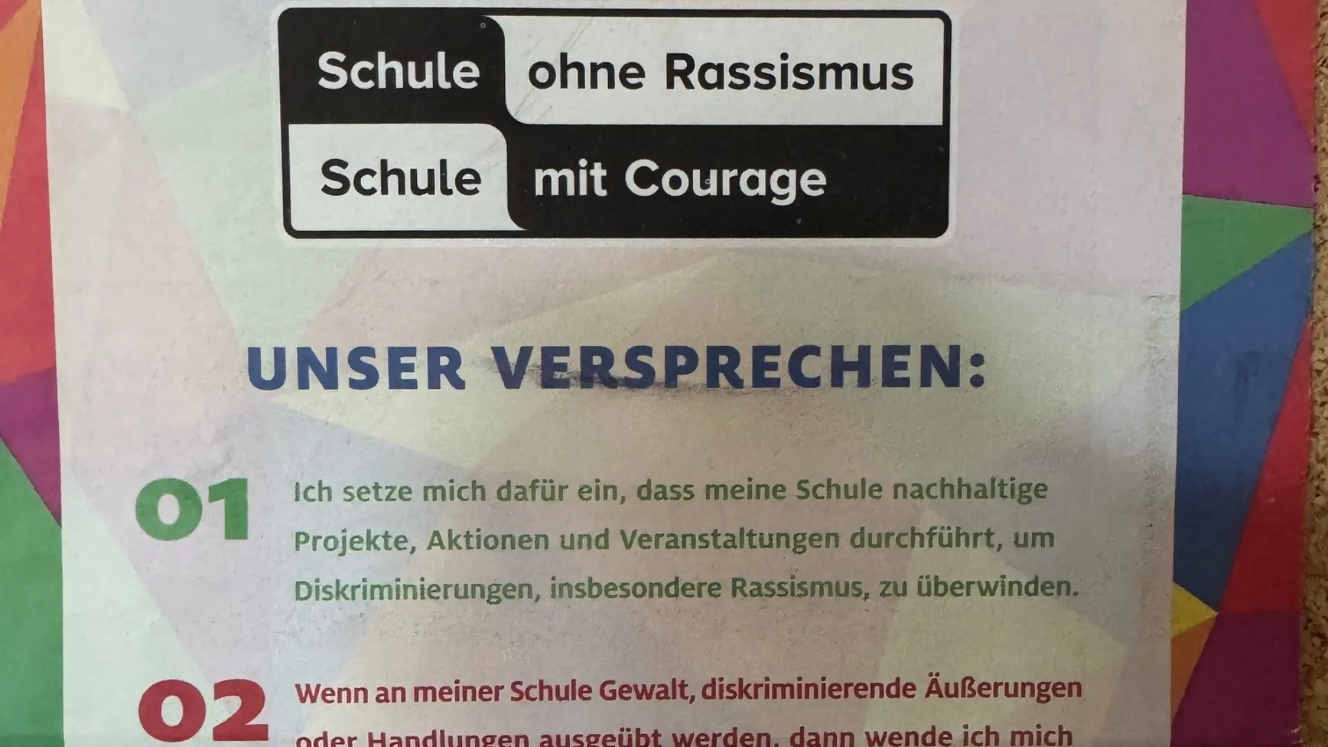 Plakat Netzwerk Schule ohne Rassimus: Versprechen