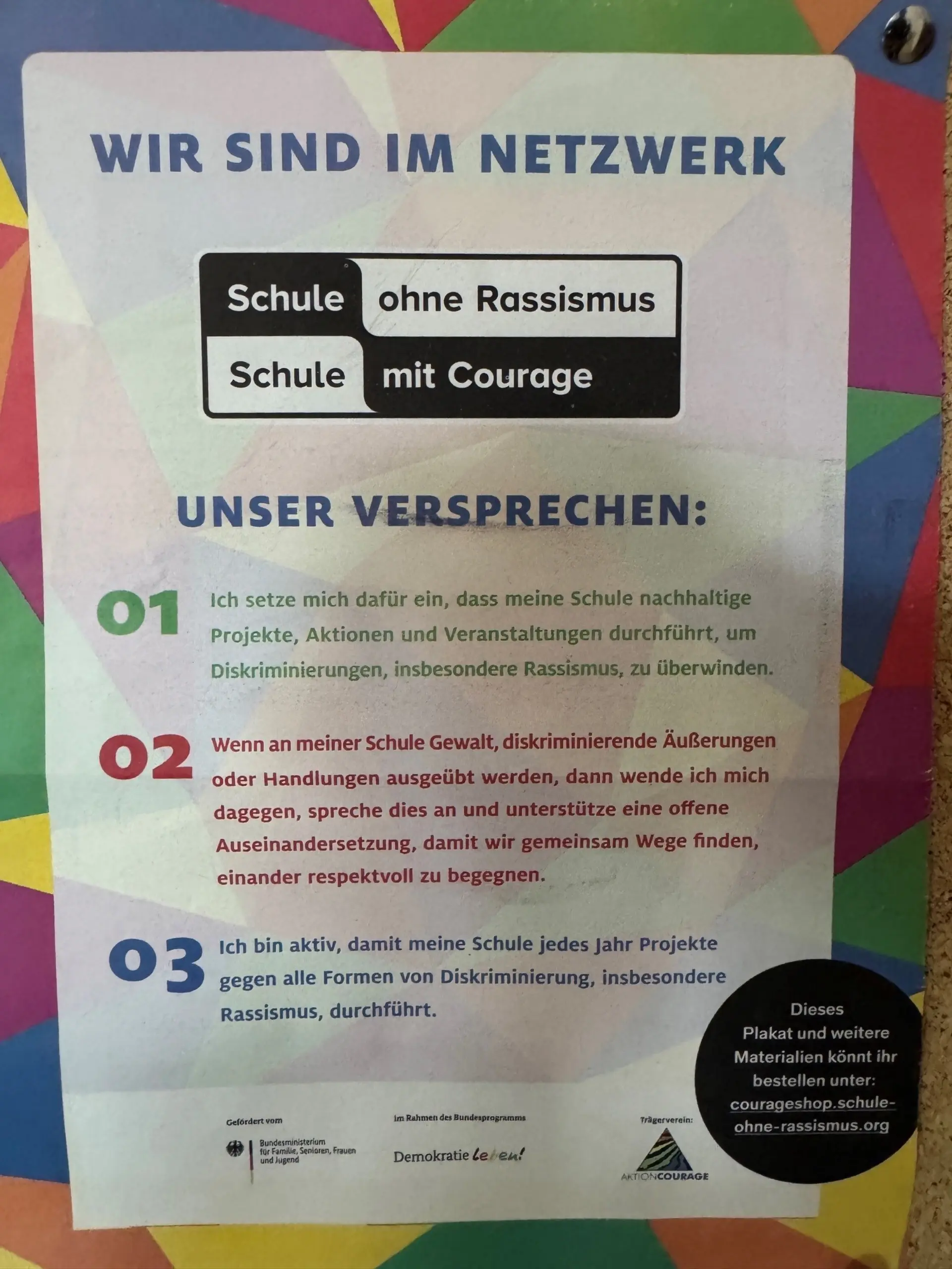 Plakat Netzwerk Schule ohne Rassimus: Versprechen