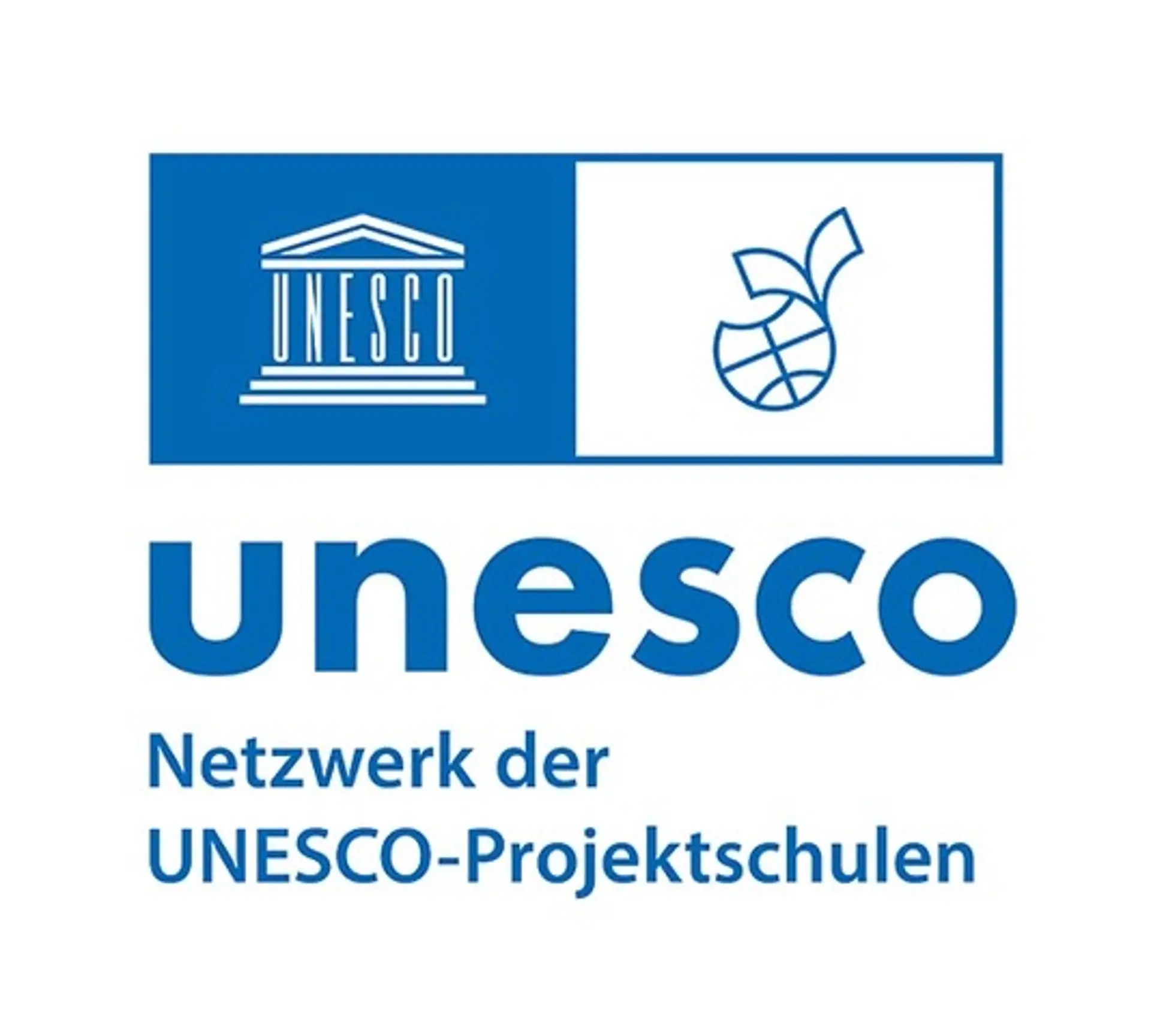 Das offizielle Logo der Organisation mit dem Schriftzug "UNESCO, Netzwerk der UNESCO-Projektschulen"