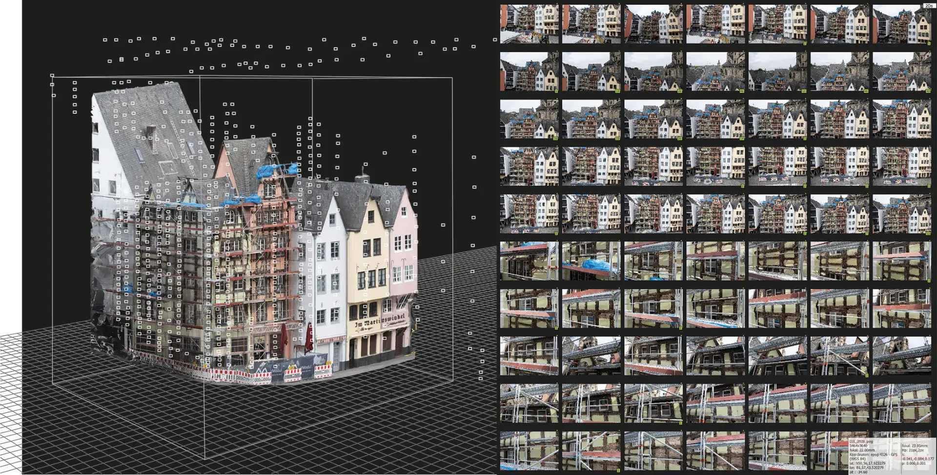 Viele mit der Dohne aufgenommene erzeugen ein 3D-Bild einem Gebäude in der Kölner Altstadt.