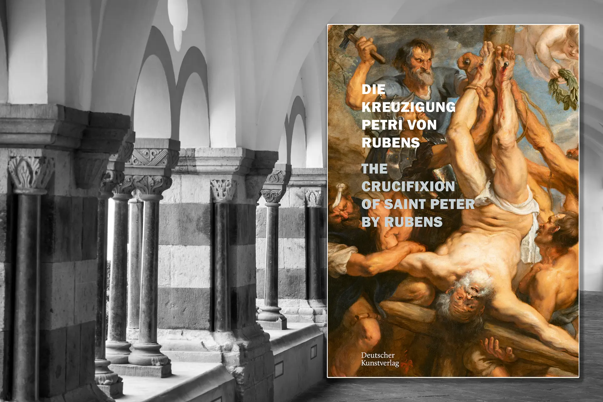 Brauweiler Kreuzgang mit darauf montiertem Titelbild von Band 1 Inventar Xanten.