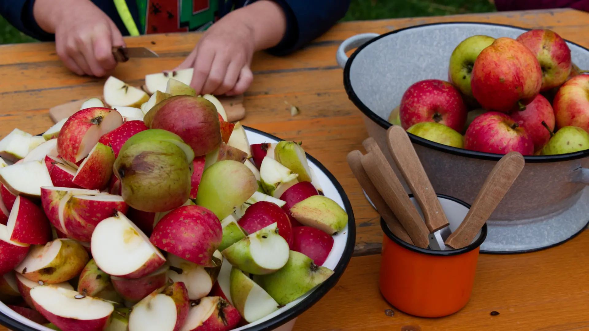 Äpfel werden von der Hauswirtschafterin gedörrt.