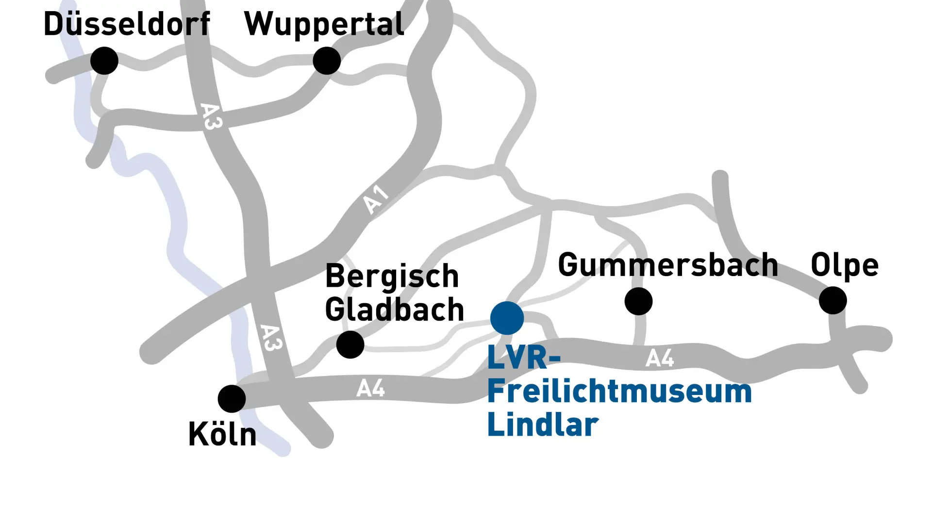 Anreiseskizze zum LVR-Freilichtmuseum in Lindlar