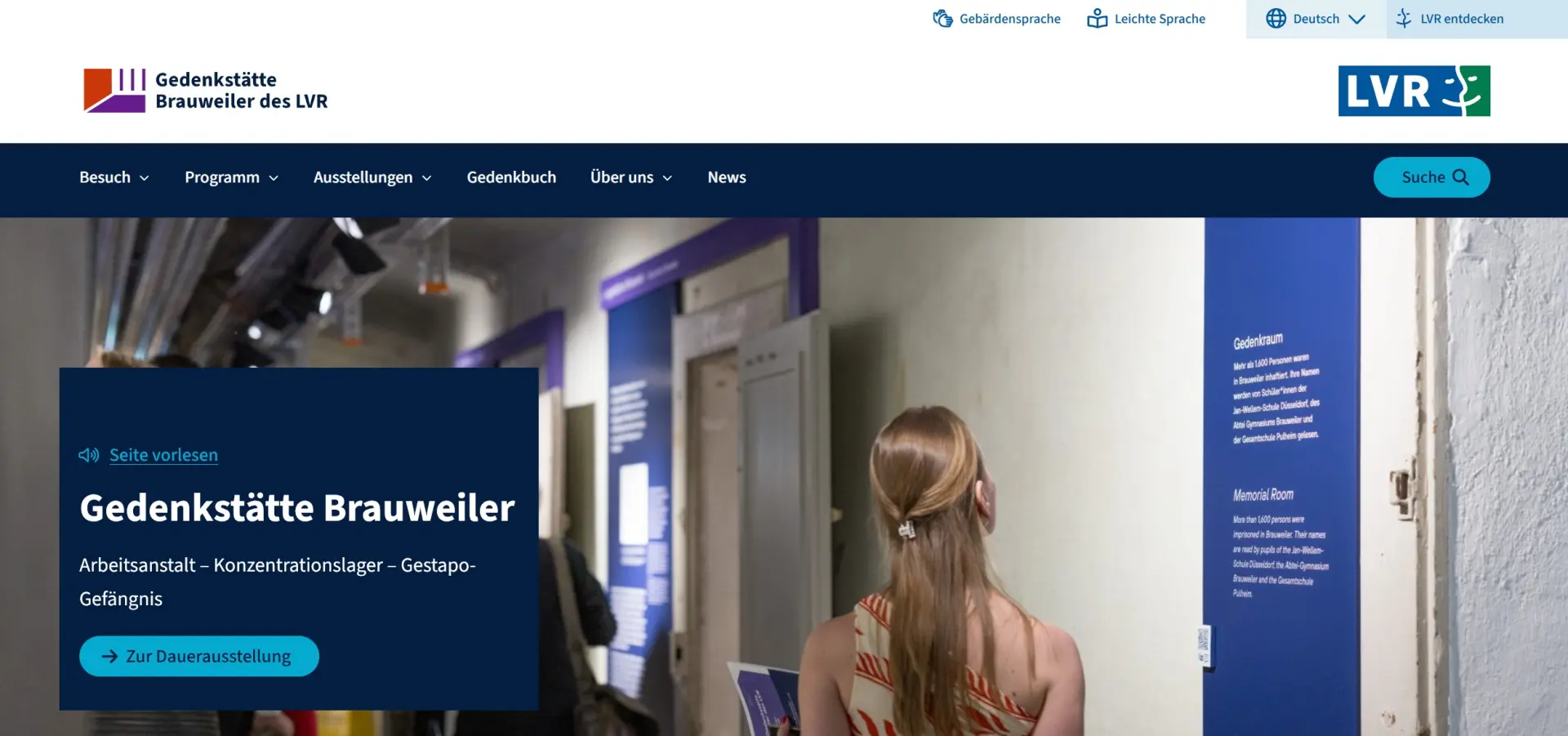 Hier sehen Sie ein Bild der Startseite der Website der Gedenkstätte Brauweiler.