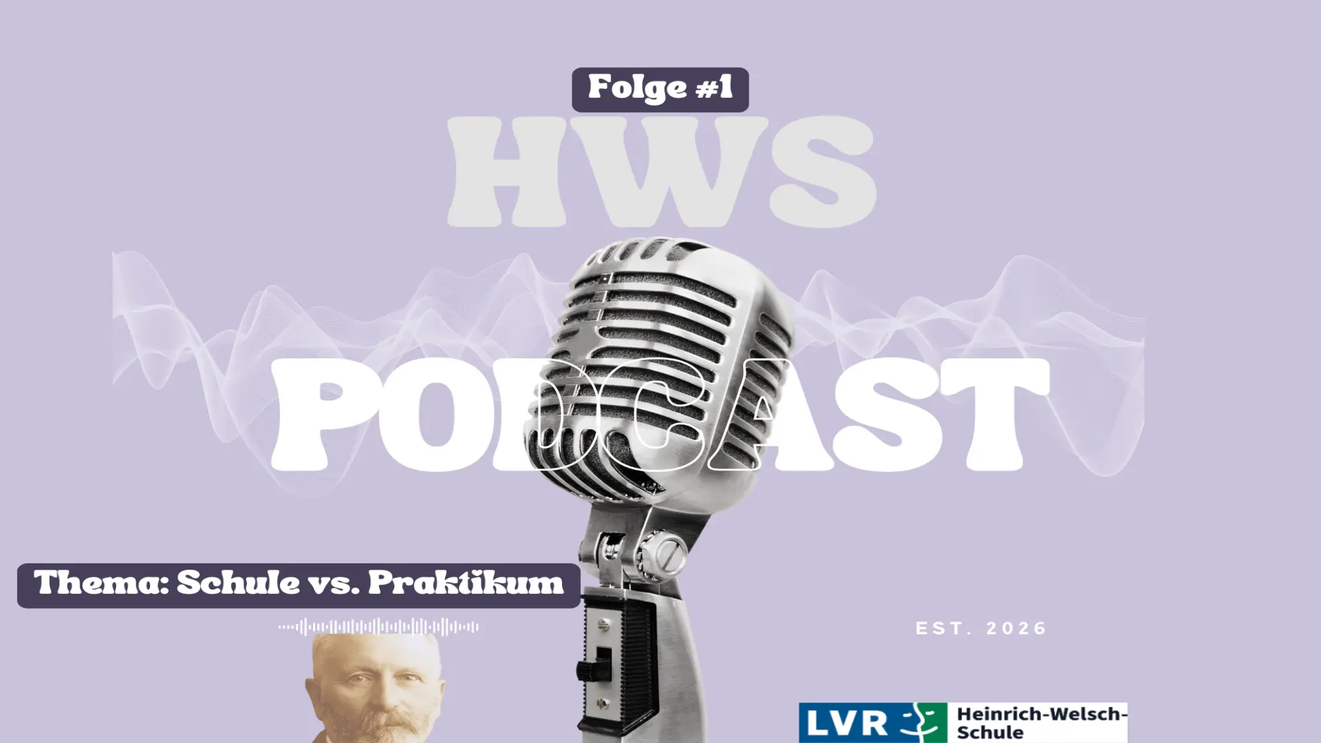 Mikrofon weist auf Podcast der Schule hin