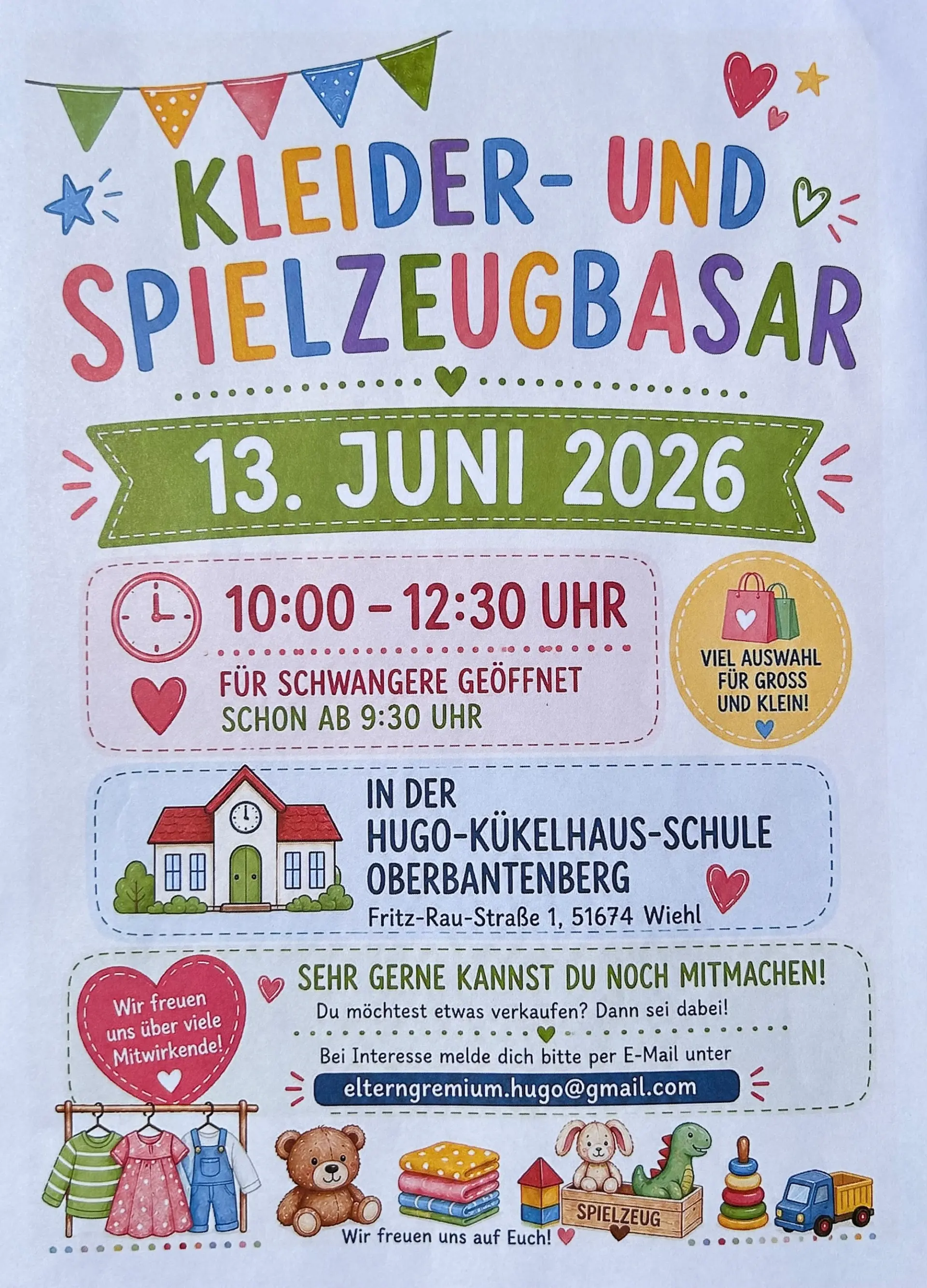 Einladung zum Kinder und Spielzeugbasar mit Detailangaben