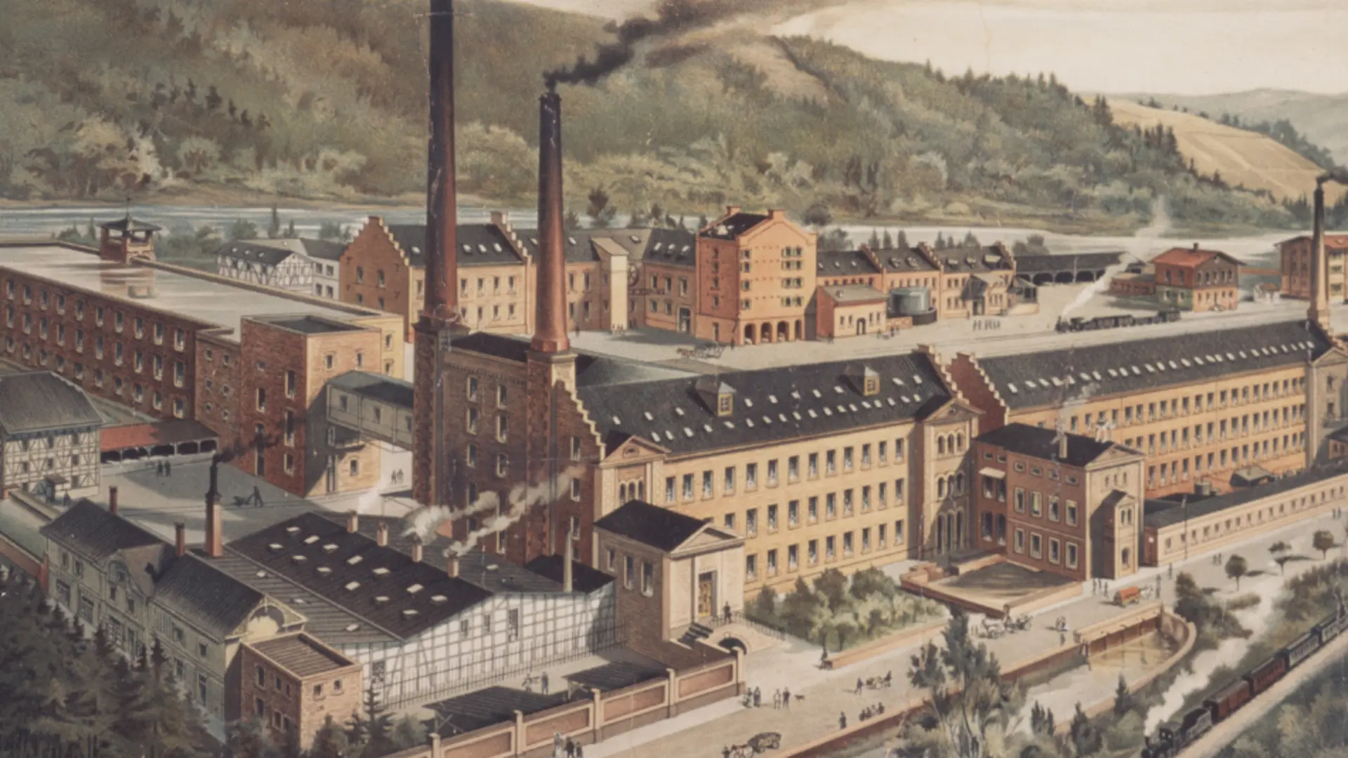 Historische Abbildung des Kraftwerk Ermen und Engels.