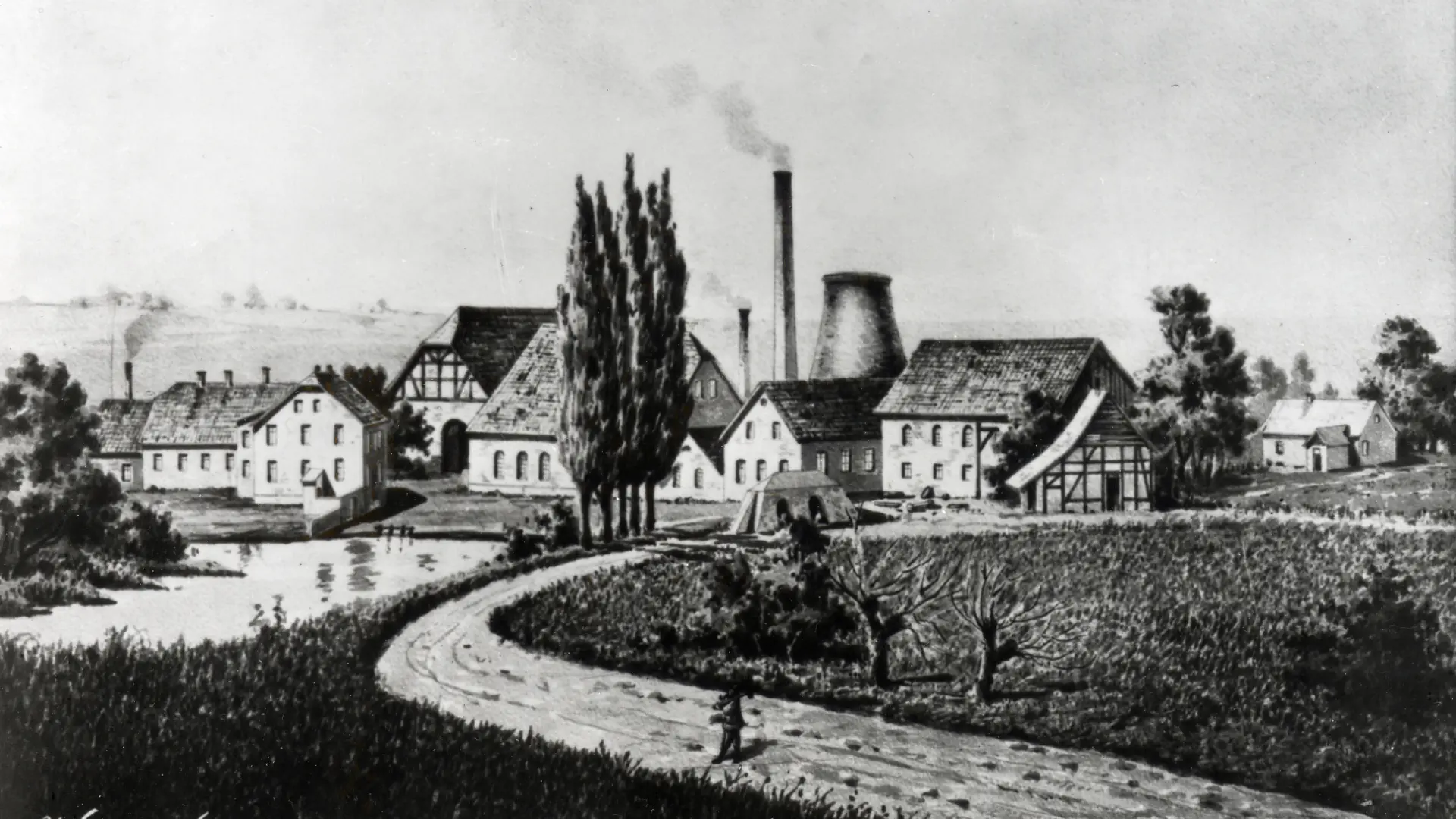 Historisches Schwarzweiß-Foto von Gebäuden