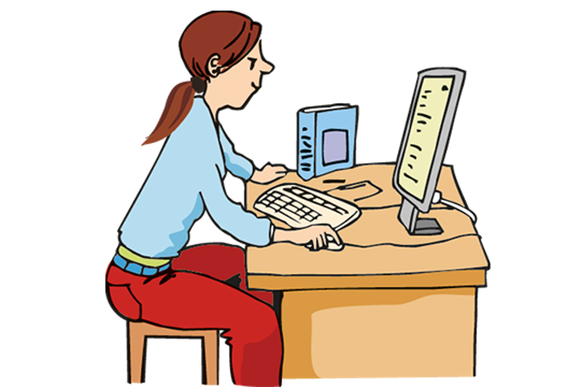 Mädchen sitzt am Schreibtisch vor einem Computer