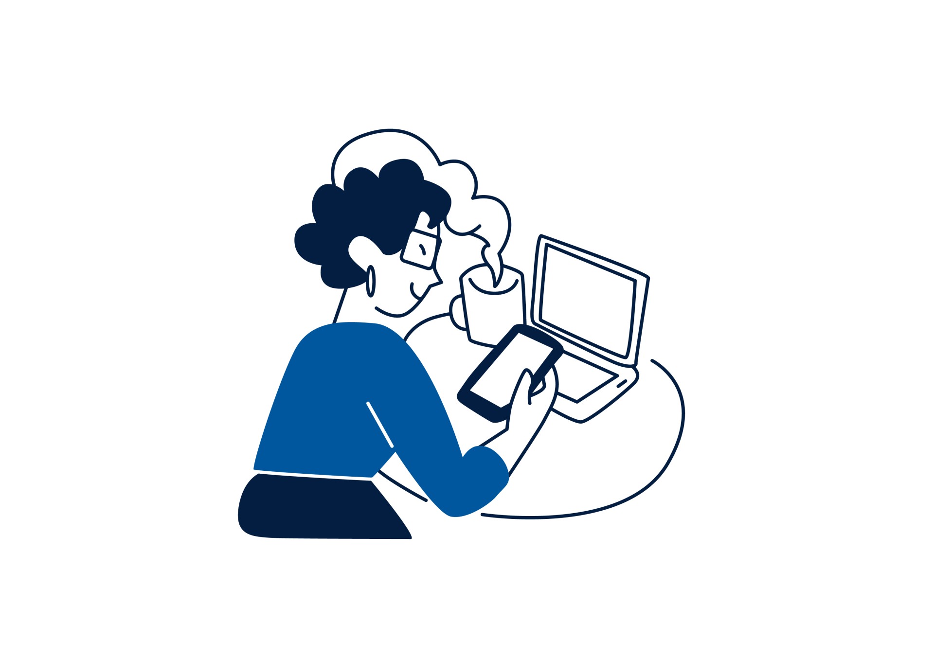 Illustration Frau mit Smartphone und Laptop
