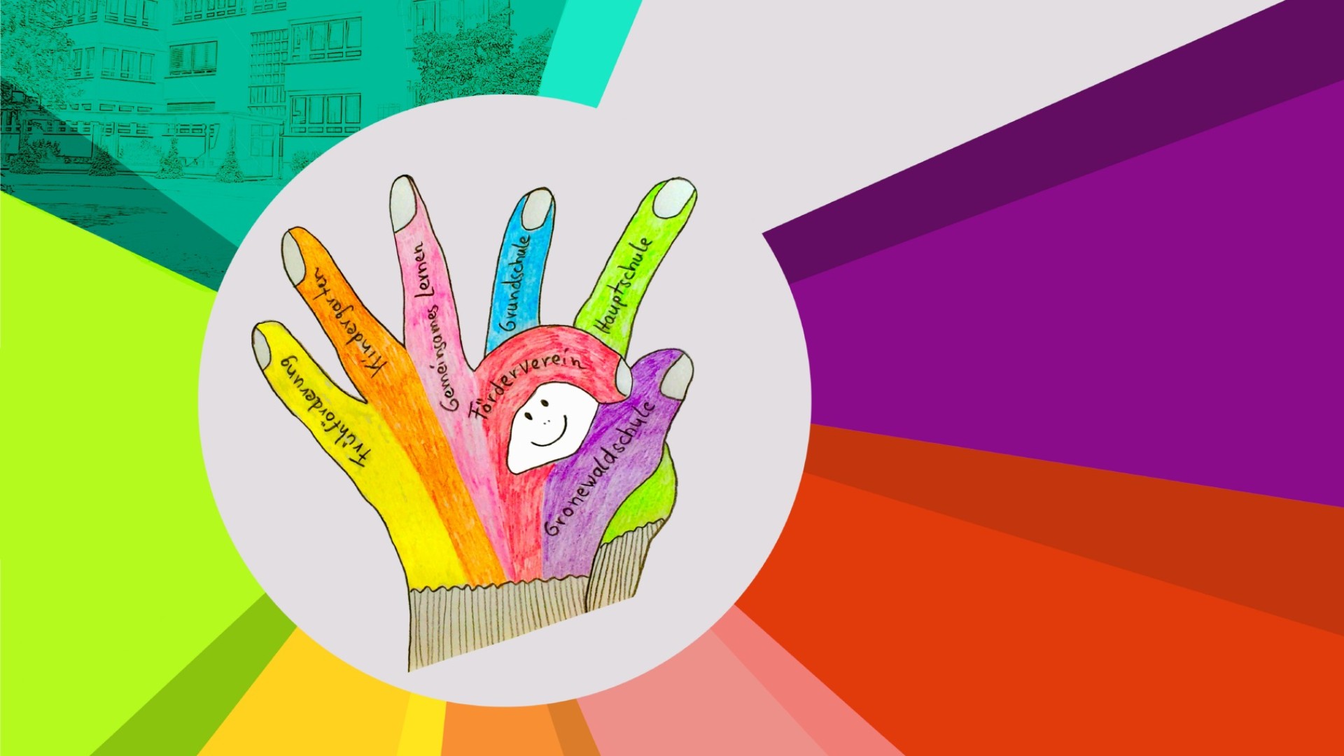 Bunte Hand als Keyvisual des Fördervereins "Gemeinschaft zur Förderung hörgeschädigter Kinder e.V.