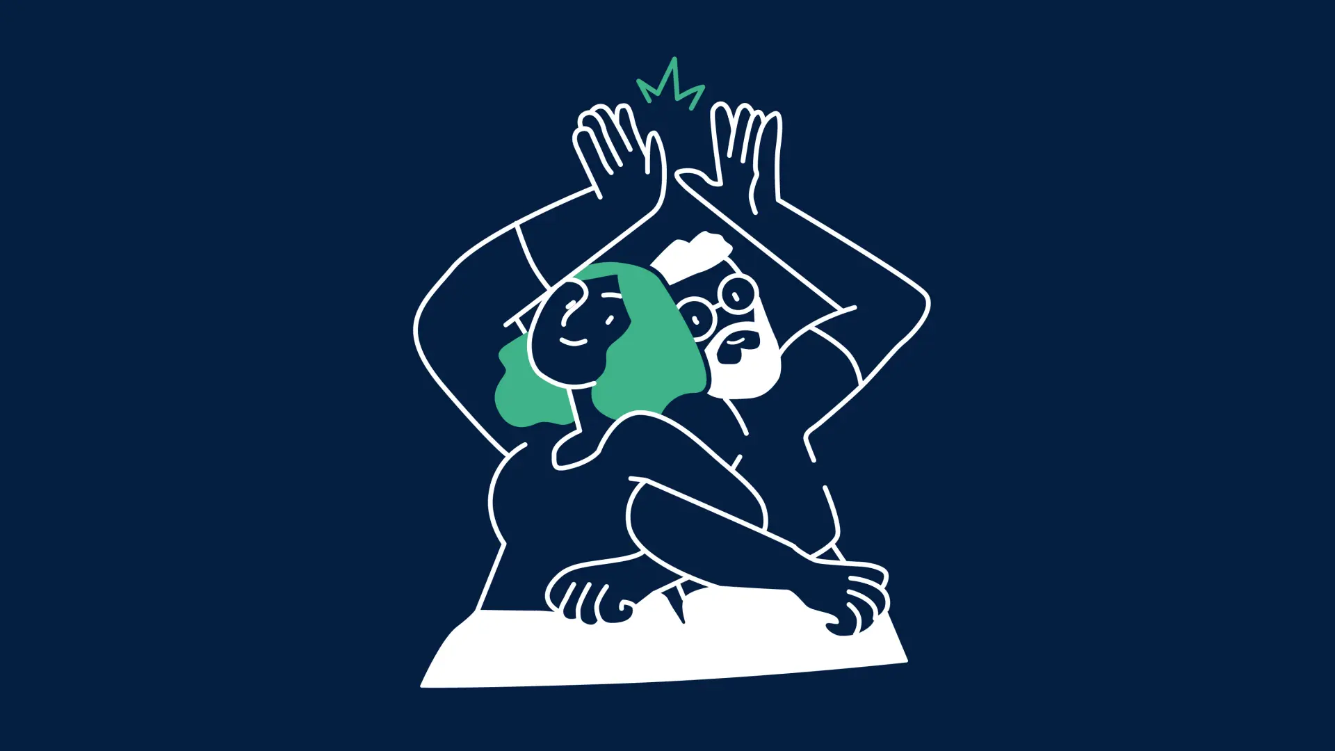 Illustration von zwei Menschen, die eng beieinander stehen und sich High-five geben.