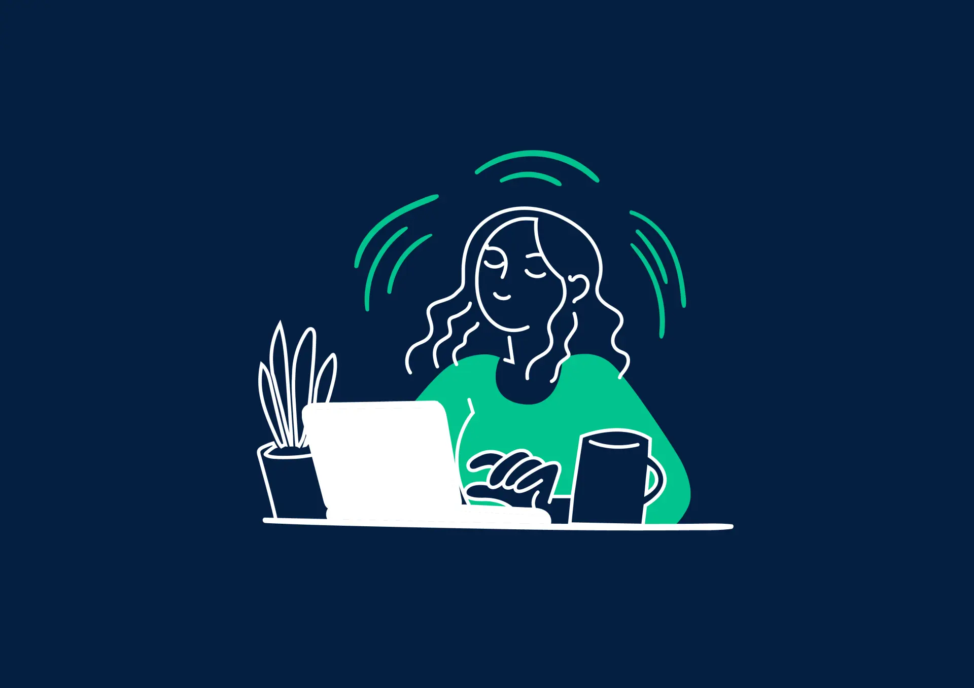 Illustration: Frau sitzt am Laptop