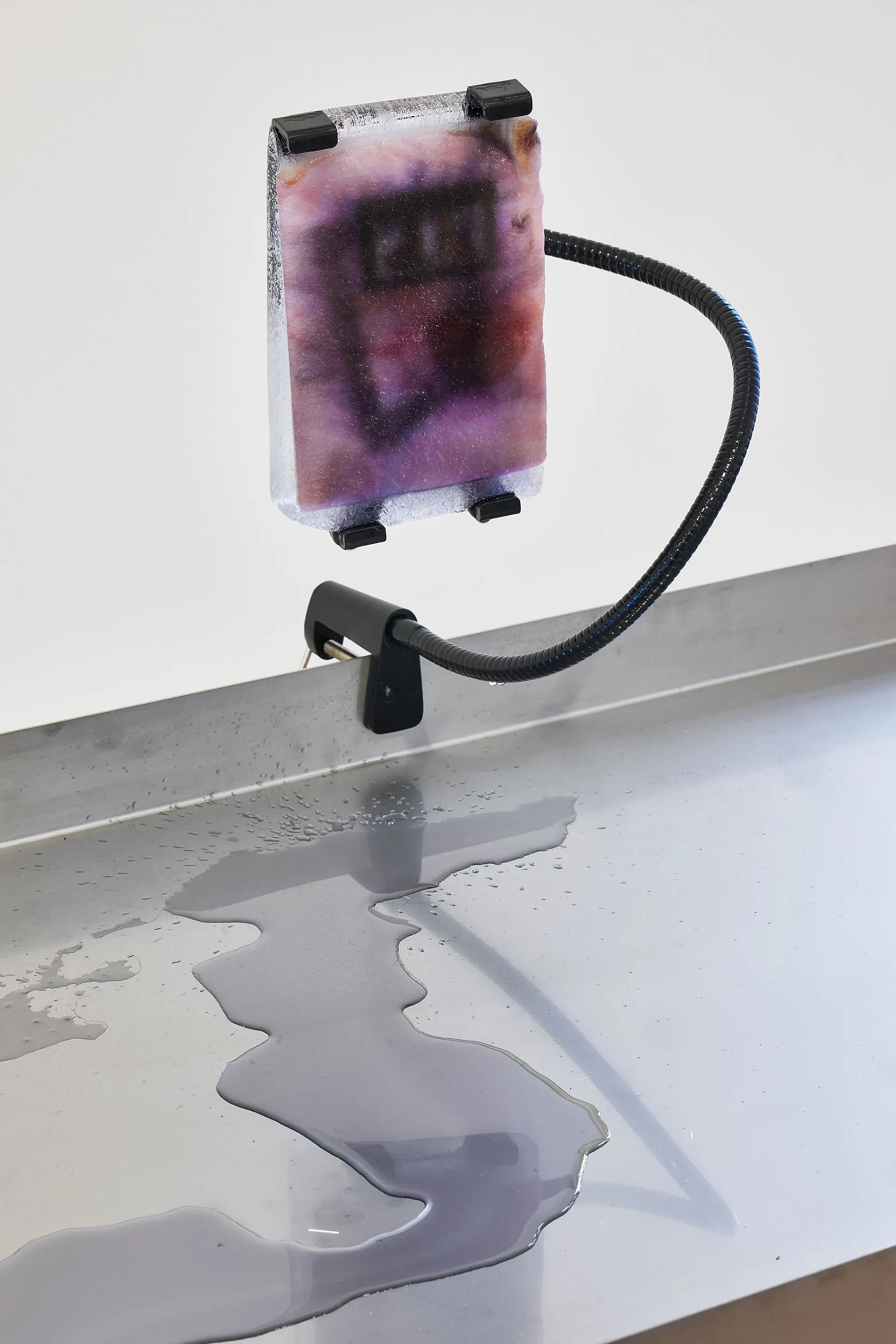 Ein in einen Eisblock eingefrorenes Foto schmilzt