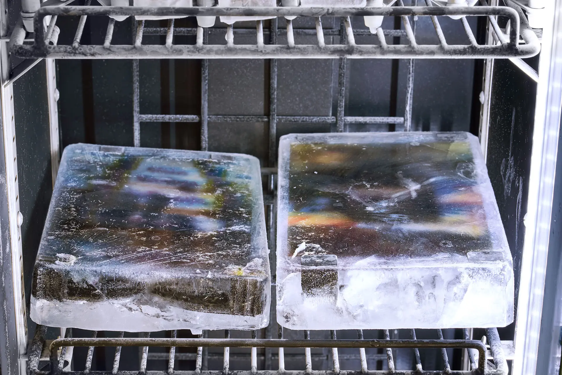 Eisblöcke lagern in einem Gefrierschrank