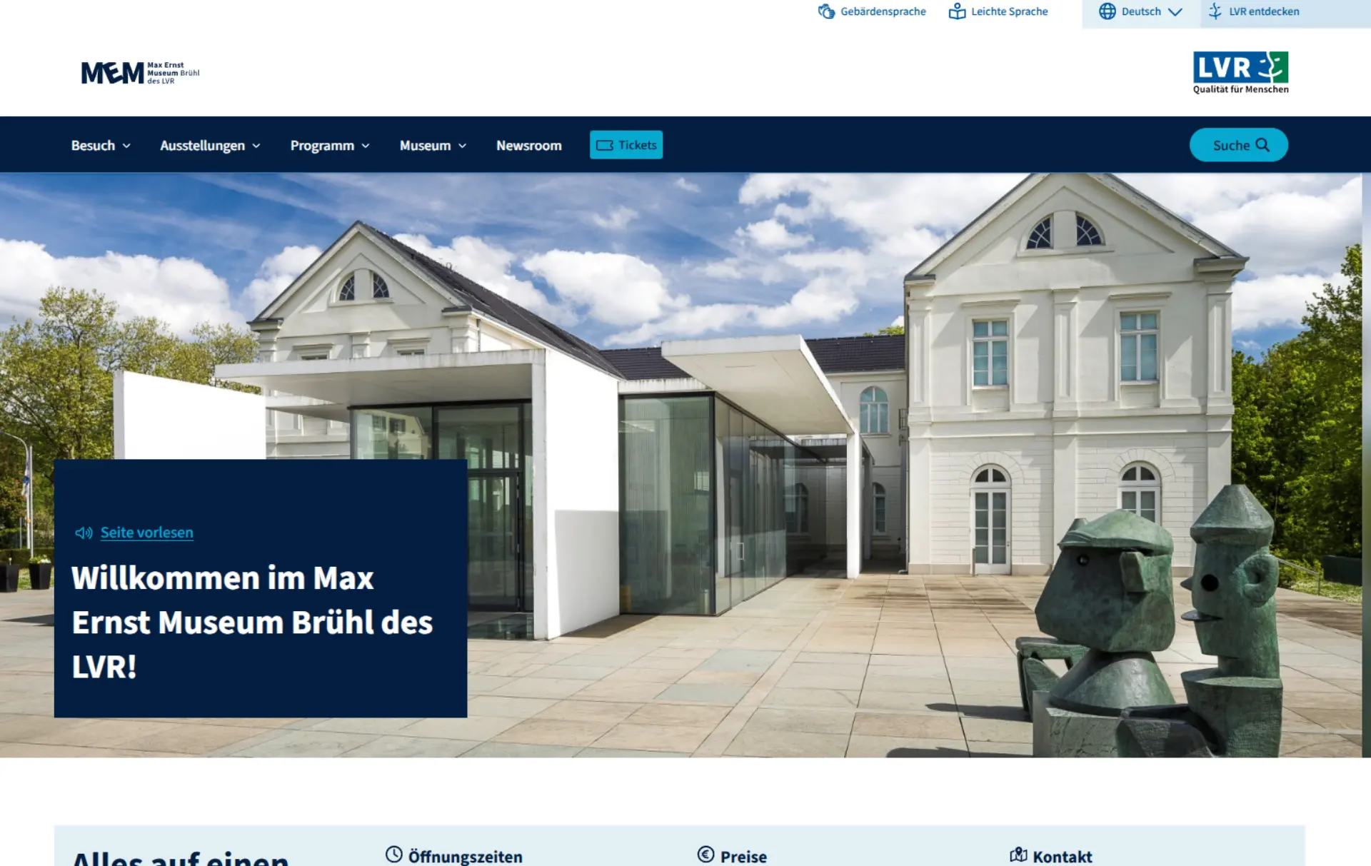 Startseite des Museums