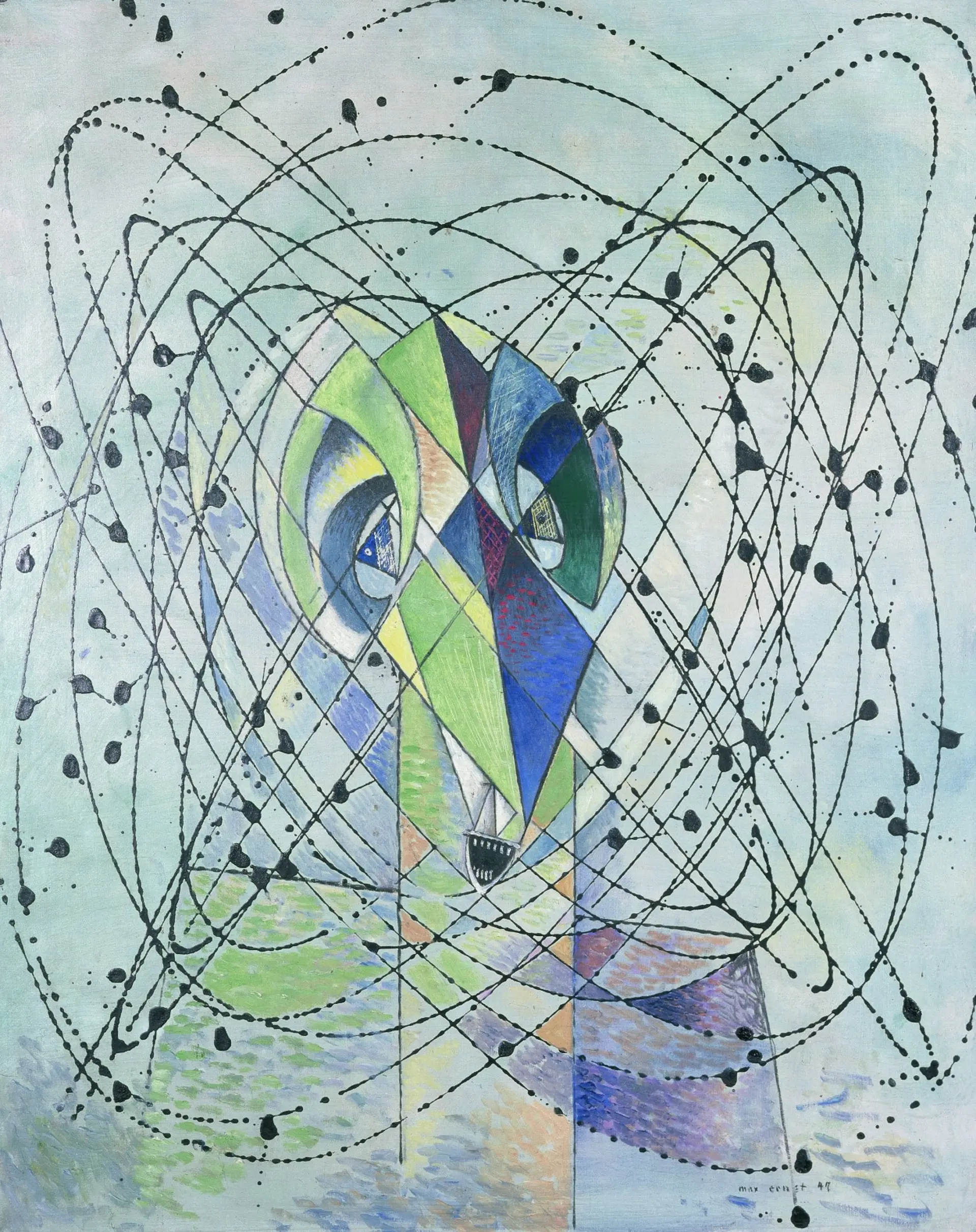 Abstrakte Zeichnung in Grün- und Blautönen