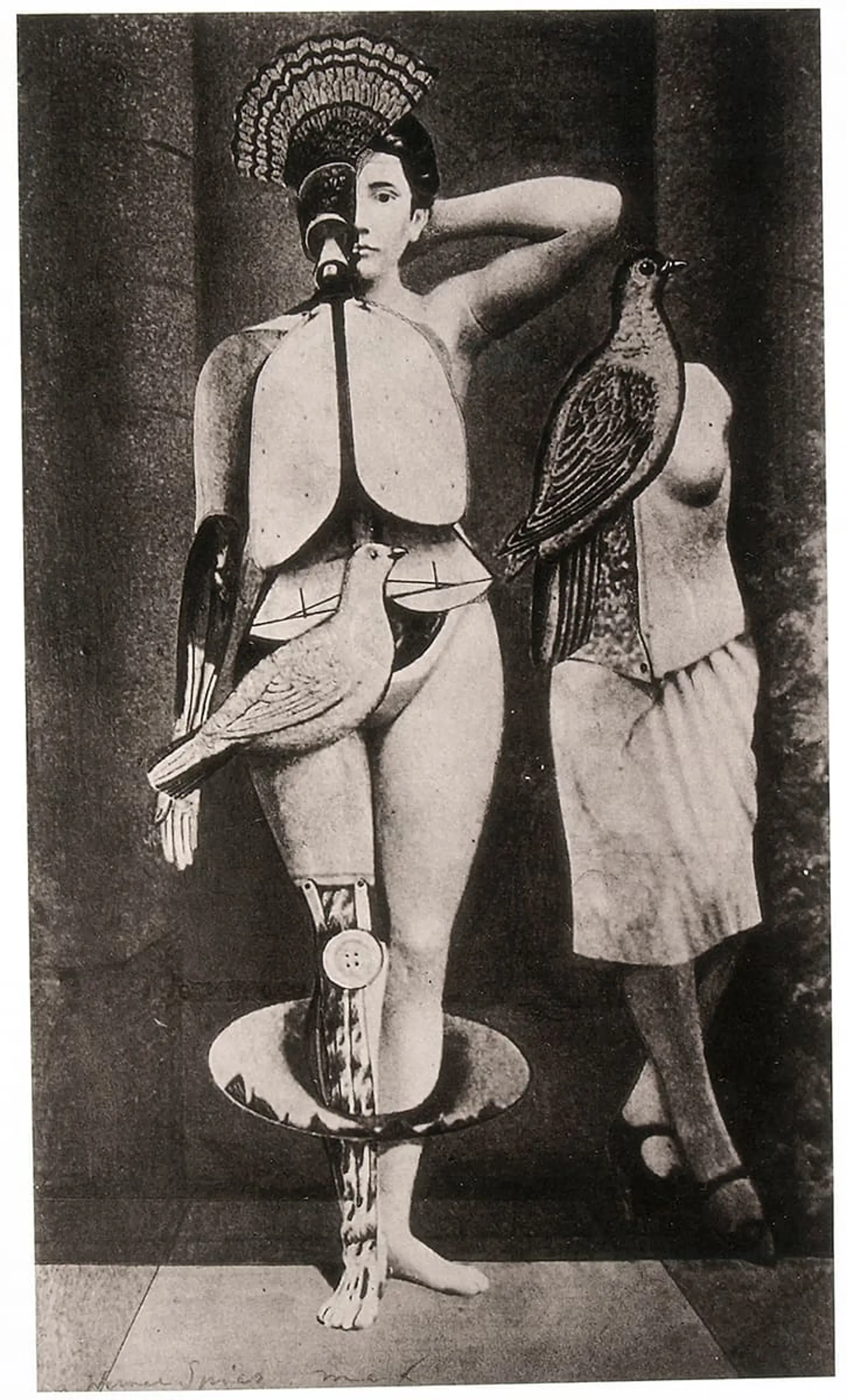 Collage einer Frau und Vögeln mit mechanischen Teilen
