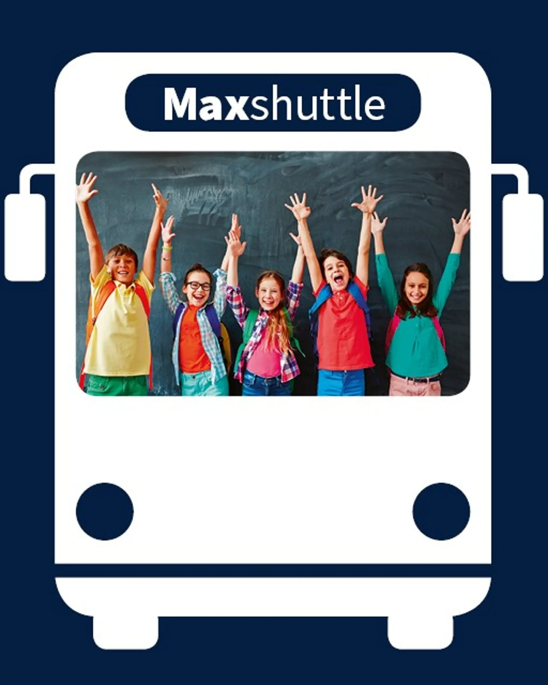 Collage eines Busses mit lachenden Kindern