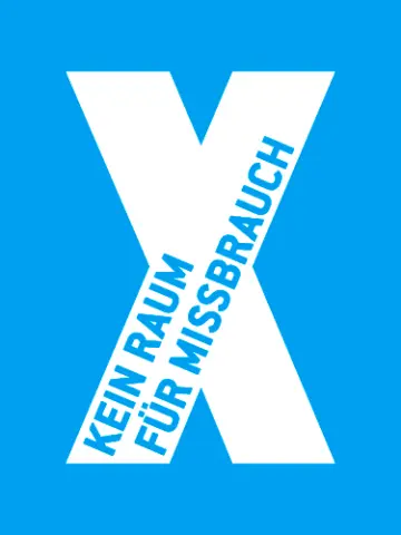  Logo der Initiative "Kein Raum für Missbrauch": ein großes weißes X auf blauem Grund