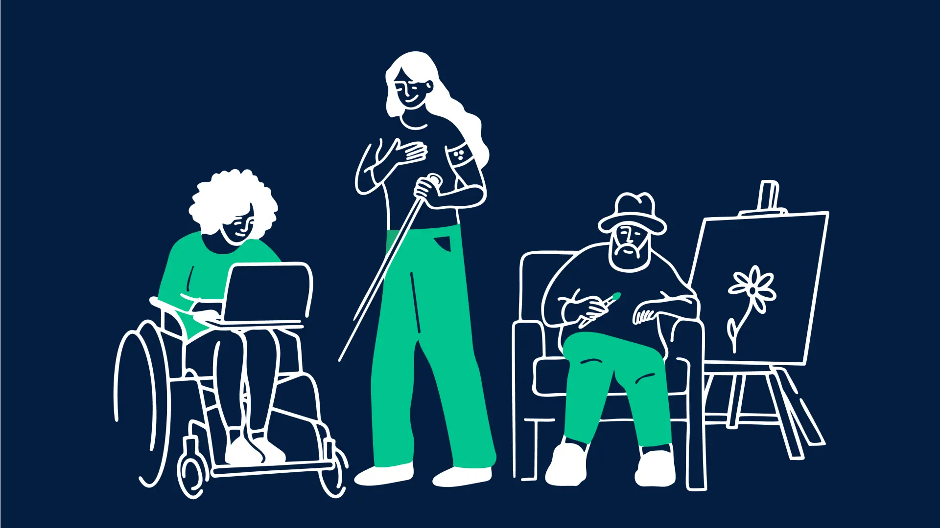 Illustration einer Gruppe von Menschen, die Vielfalt und Gemeinschaft repräsentieren.