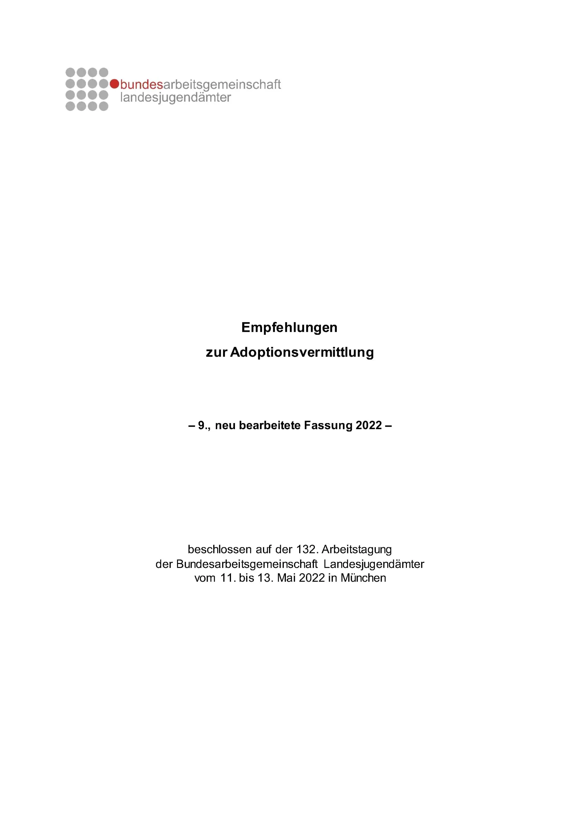 Deckblatt der Empfehlung zur Adoptionsvermittlung