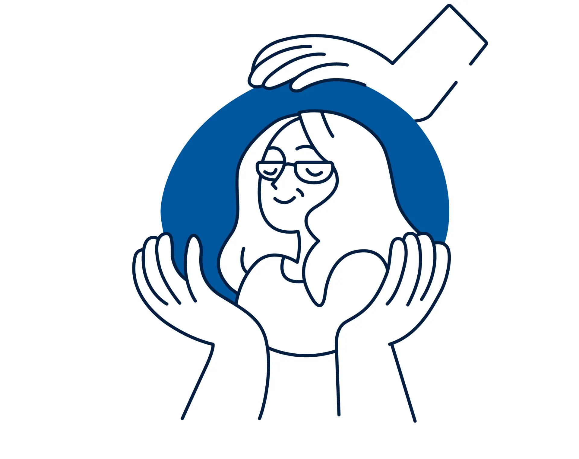 Illustration einer Frau, deren Kopf mit drei verschiedenen Händen geschützt ist