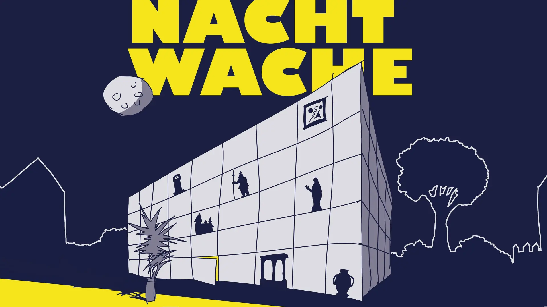 Ein Mann und ein kleines Mädchen betrachten eine große Säule in einem Museum.