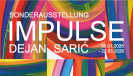 Bunte Farblinien: Text: Sonderausstellung Impulse Dejan Sarić. 30.01.2026-22.03.2026