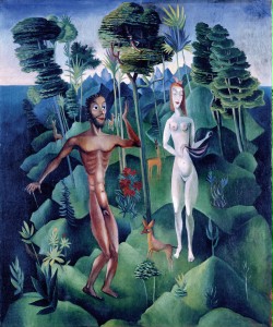 Bild eines Künstlers von Adam und Eva.