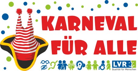 Das neue LVR-Logo für den inklusiven Karneval zeigt eine Piratenkappe mit einem rot-weiß-geringelten Hänneschen-Mützchen und dem Schriftzug Karneval für alle.