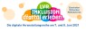 Das Logo der Veranstaltungsreihe "LVR. Inklusion digital erleben.", daneben eine Bubble mit "Einschalten. Mitmachen. Mitdiskutieren". Darunter der Schriftzug "Die Veranstaltungsreihe am 7. und 8. Juni 2021.
