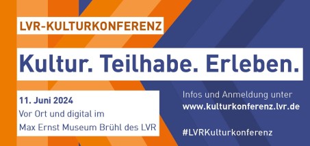 Grafik der Kulturkonferenz mit einem großen K als Design-Grundlage. Text: LVR-KULTURKONFERENZ. Kultur. Teilhabe. Erleben. 11. Juni 2024, Vor Ort und digital im Max Ernst Museum Brühl des LVR. Informationen und Anmeldung unter www.kulturkonferenz.lvr.de. #LVRKulturkonferenz