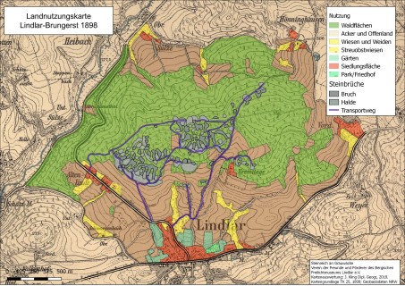 Landnutzungskarte Lindlar-Brungerst, Zeitschnitt um 1898.