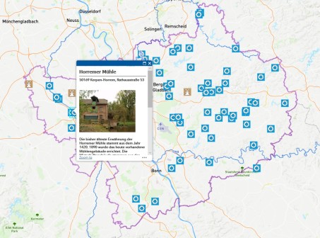 Screenshot der Interaktiven Karte Mühlenregion Rheinland; Layout: Katrin Becker (2020)