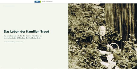 Titel der StoryMap von der Kamillen-Traud; Gestaltung: Katrin Becker / LVR