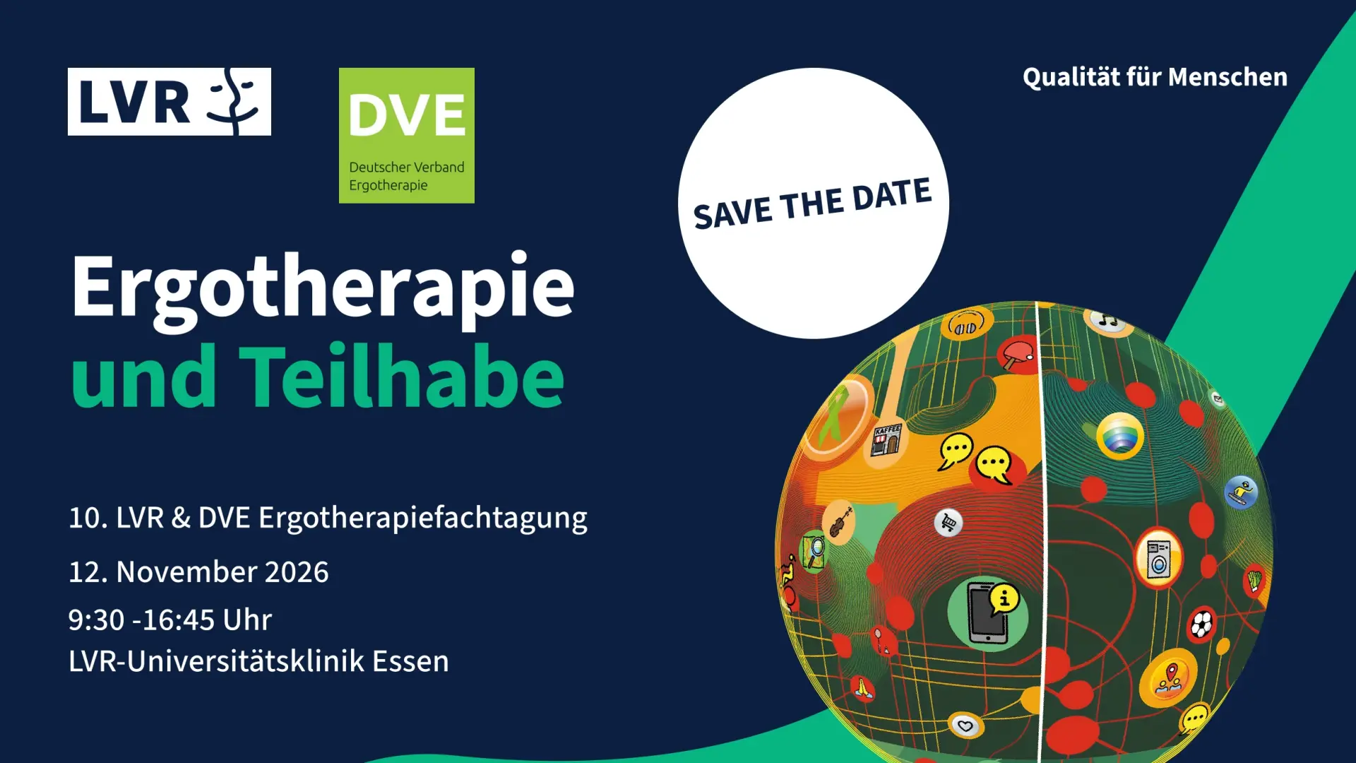 Das Bild zeigt eine Werbung für die Fachtagung "Ergotherapie und Teilhabe".