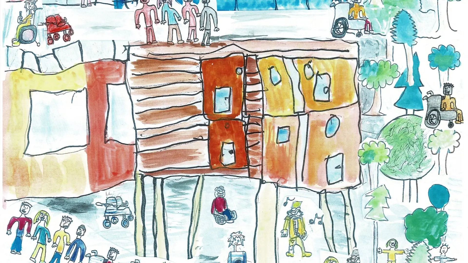 LVR-Schule am Königsforst: Zeichnung der Schule von Schüler*innen