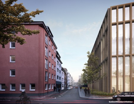 Visualisierung Neubau LVR-Haus aus Sicht der Siegesstraße