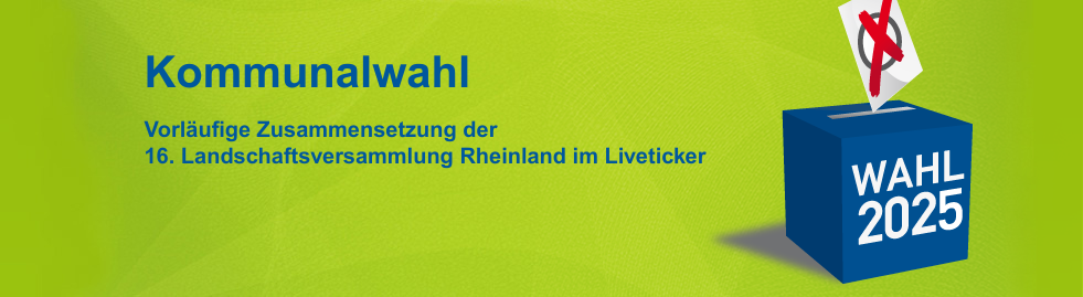 Ein Stimmzettel und eine blaue Wahlurne mit dem weißen Text 