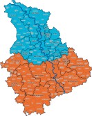 Karte des Rheinlands in regionaler Einf&auml;rbung nach Zust&auml;ndigkeiten der Fachberater