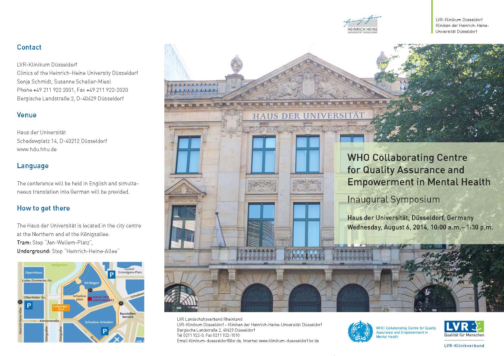Fachtagung Lvr Klinikum Dusseldorf Wird Who Collaborating Centre Flyer Titel Zeigt Klinikgebaude Bild GroaÃ¿ansicht Dem Lvr Klinikum Dusseldorf Kliniken Der Heinrich Heine Universitat Dusseldorf Ist Von Der Weltgesundheitsorganisation Who Der