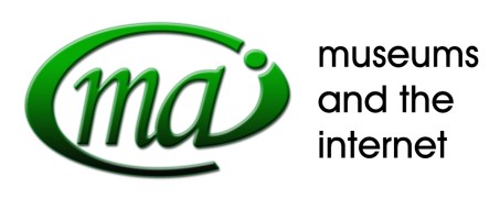 Logo der MAI-Tagung. Gr&uuml;nfarbige Wortmarke mit englischsprachiger Erg&auml;nzung "museums and the internet".