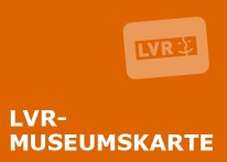 Grafik: Orangener Hintergrund mit Text: LVR-Museumskarte