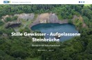 Ein Foto von einem Steinbruch mit Überschrift der StoryMap: Stille Gewässer - Aufgelassene Steinbrüche. Biotope in der Kulturlandschaft. Katrin Becker. 7. Mai 2020