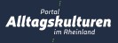 Logo als weiße Schrift "Portal Alltagskulturen im Rheinland" auf dunkelblauem Hintergrund
